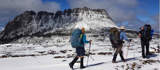 Hikers on the Overland Track during winter